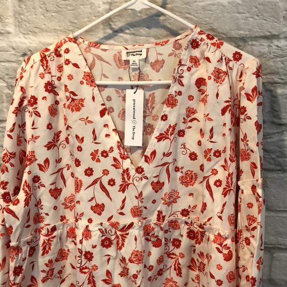 NWT Grace Atwood The Drop Ivory Floral Blouse XXL - Picture 6 of 13